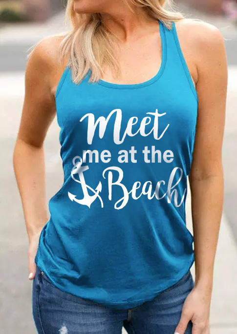 Meet Me At The Beach Anchor Racerback Tank - Blue