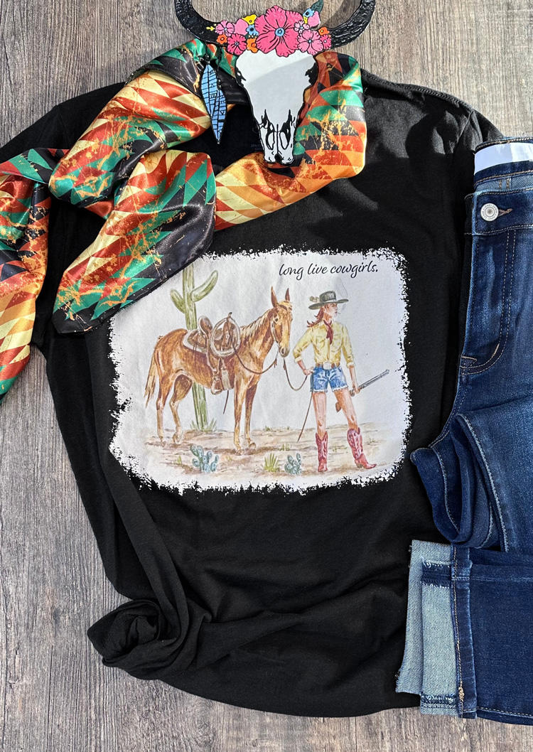 

Long Live Cowgirls Cactus T-Shirt Tee - Black, SCM012190