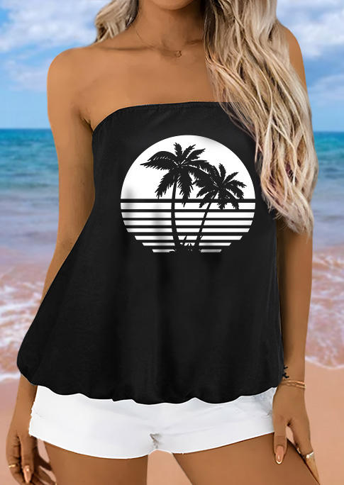 

Coconut Tree Strapless Bandeau Tank - Black, SCM011124