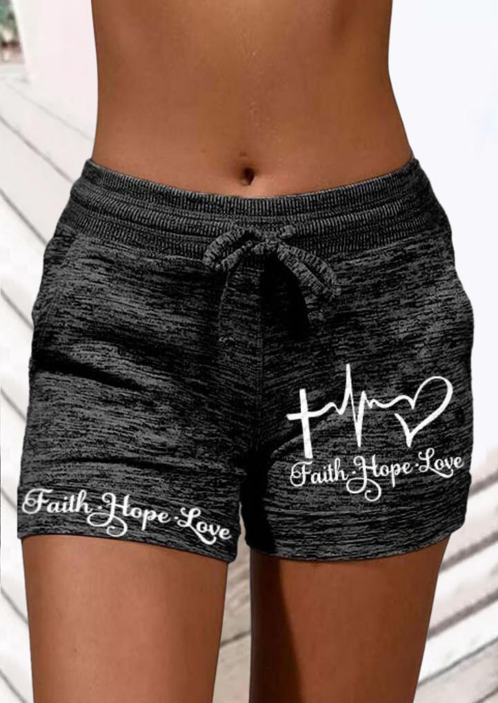 

Faith Hope Love ECG Heartbeat Drawstring Pocket Shorts - Black, SCM012133