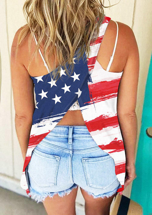 

American Flag Open Back Casual Tank, Multicolor, SCM012193