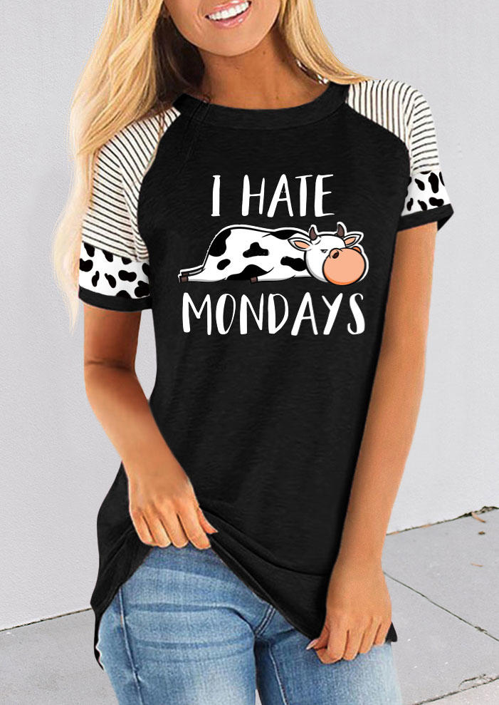 

I Hate Mondays Cow Striped Raglan Sleeve Blouse - Black, SCM011612