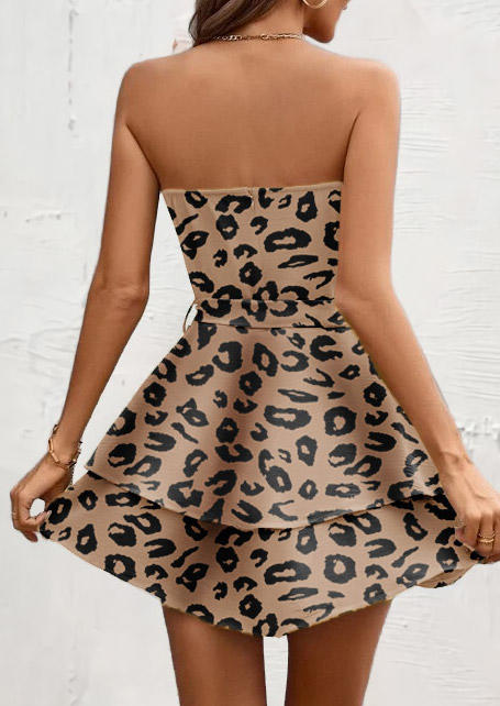 Leopard Strapless Bandeau Mini Dress with Belt