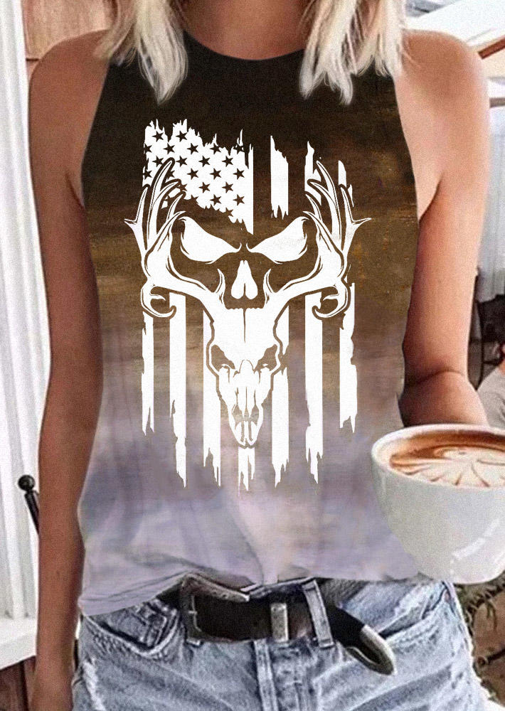 

American Flag Deer O-Neck Tank, Multicolor, SCM012097