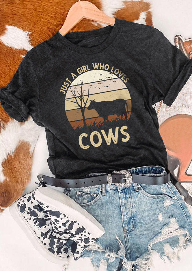 

Just A Girl Who Loves Cows T-Shirt Tee - Dark Grey, Gray, SCM012284