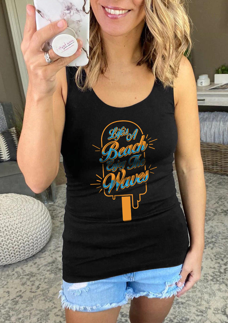 Life's A Beach Enjoy The Waves Racerback Tank - Black