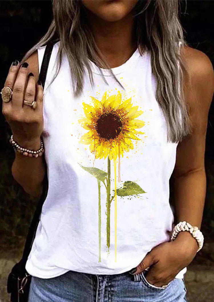 

Sunflower O-Neck Tank - White, SCM012301