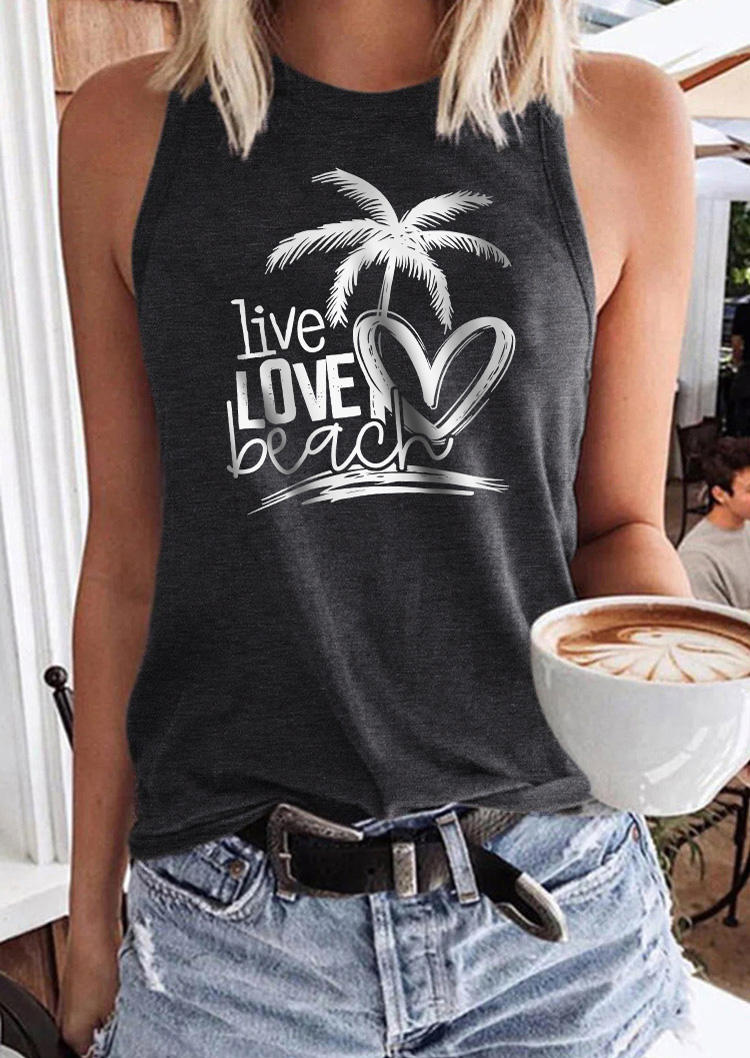 

Live Love Beach Coconut Tree Casual Tank - Dark Grey, Gray, SCM012303