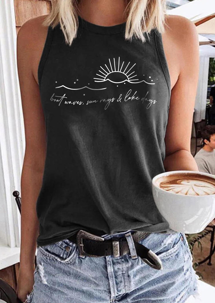 

Boat Waves Sun Rays & Lake Days Tank - Dark Grey, Gray, SCM012306