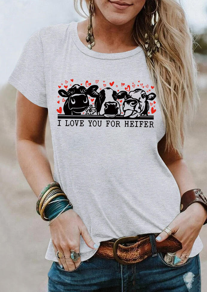 

Valentine I Love You For Heifer Heart T-Shirt Tee - Light Grey, Gray, SCM012317