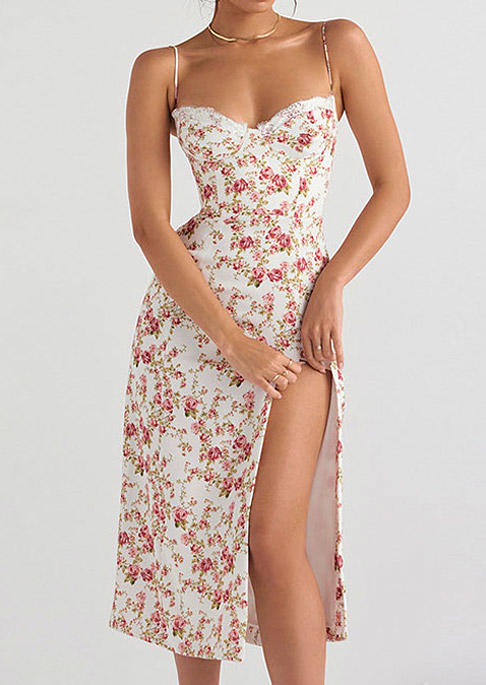 

Ditsy Floral Slit Spaghetti Strap Midi Dress, Multicolor, SCM012089