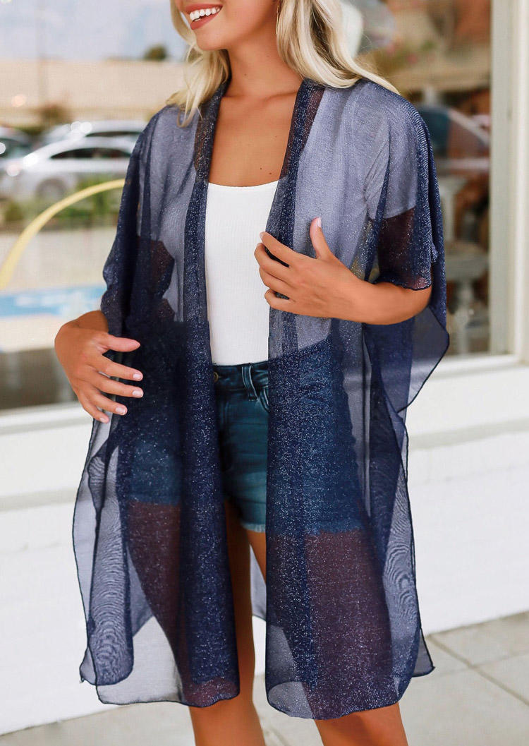 

See-Through Short Sleeve Cardigan - Navy Blue, SCM012124