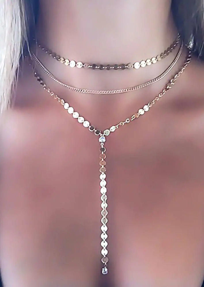 

Hollow Out Multi-Layered Necklace, Gold, SCM012194