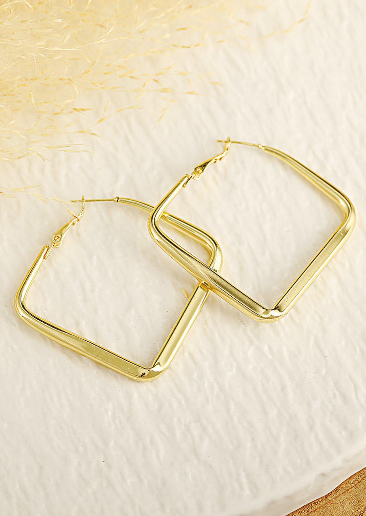 

Concise Square Alloy Earrings, Gold, SCM012270