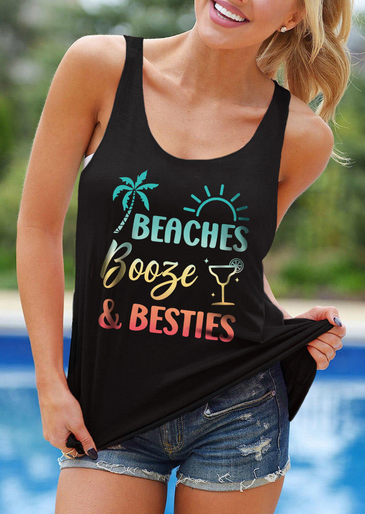 Beaches Booze & Besties Coconut Tree Racerback Tank - Black
