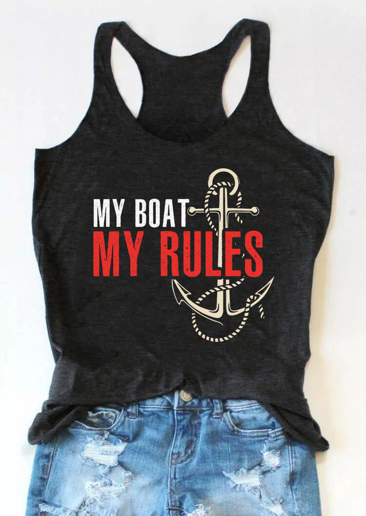 

My Boat My Rules Anchor O-Neck Racerback Tank - Dark Grey, Gray, SCM012357