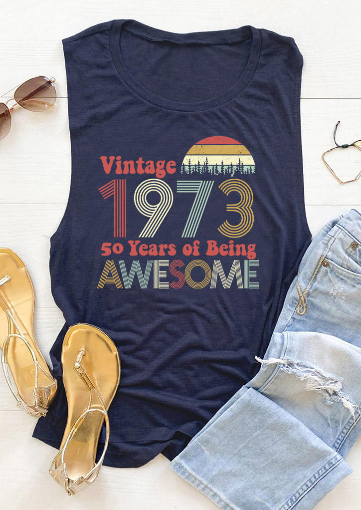 Vintage 1973 50 Years Of Being Awesome Tank - Navy Blue