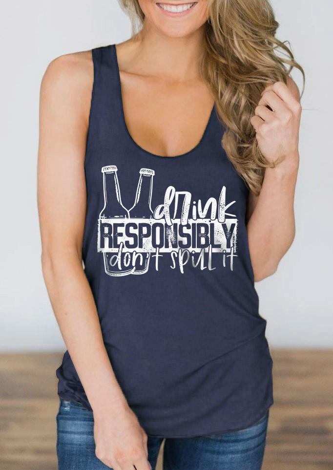 Drink Responsibly Don't Spill It Racerback Tank - Navy Blue