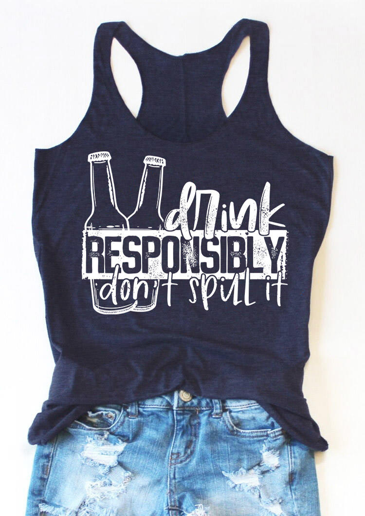 

Drink Responsibly Don't Spill It Racerback Tank - Navy Blue, SCM012390