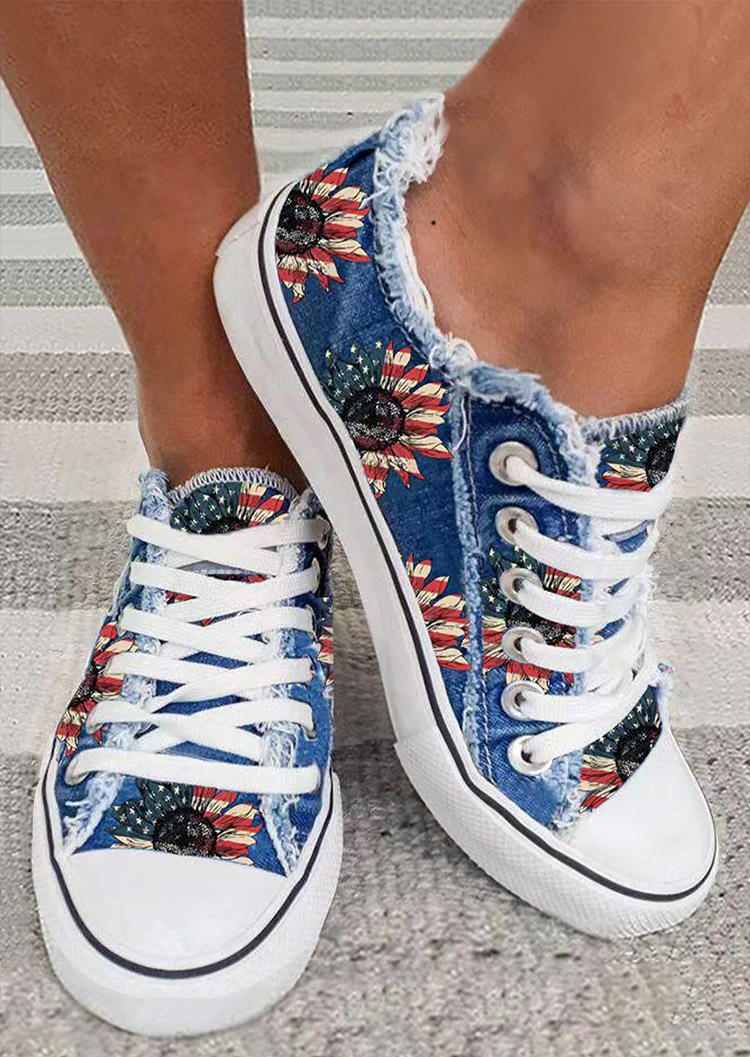 

American Flag Sunflower Flat Sneakers, Blue, SCM011212