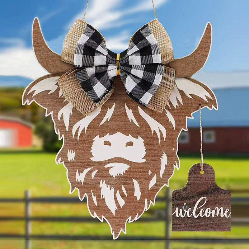 Welcome Steer Skull Plaid Hanging Ornament