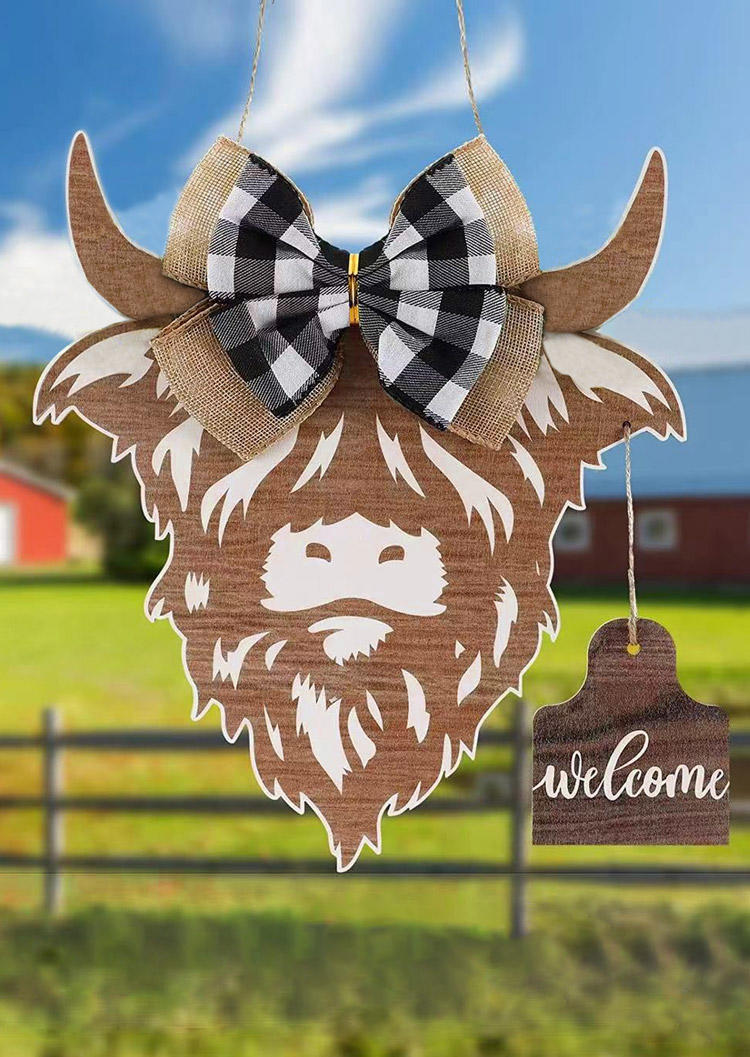 

Welcome Steer Skull Plaid Hanging Ornament, Brown, SCM011885