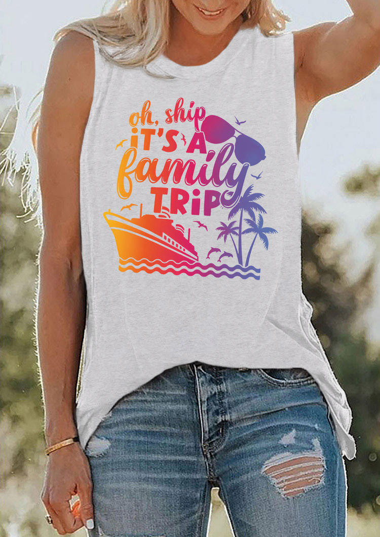 Oh Ship It's A Family Trip Coconut Tree Tank - Light Grey