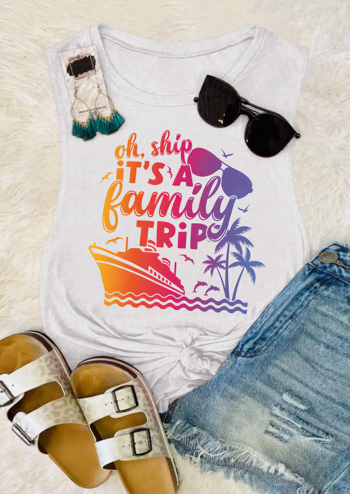 

Oh Ship It's A Family Trip Coconut Tree Tank - Light Grey, Gray, SCM012446