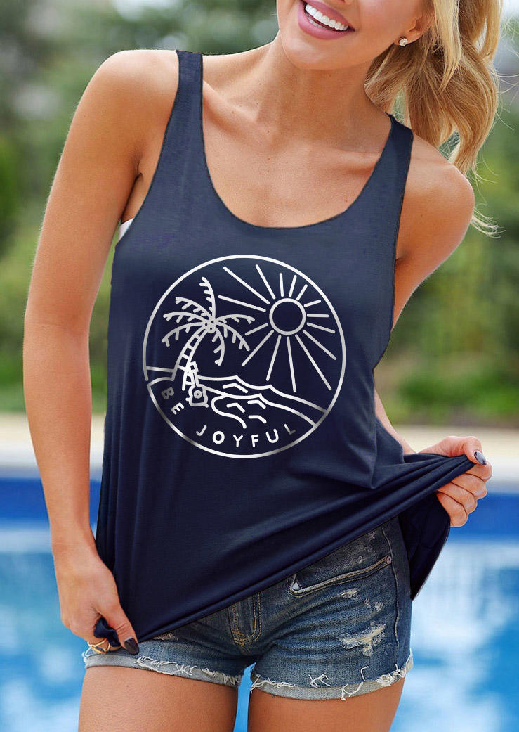 

Be Joyful Coconut Tree Racerback Tank - Navy Blue, SCM012463