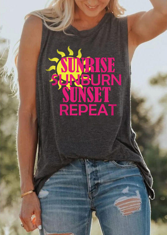 

Sunrise Sunburn Sunset Repeat Tank - Dark Grey, Gray, SCM012464