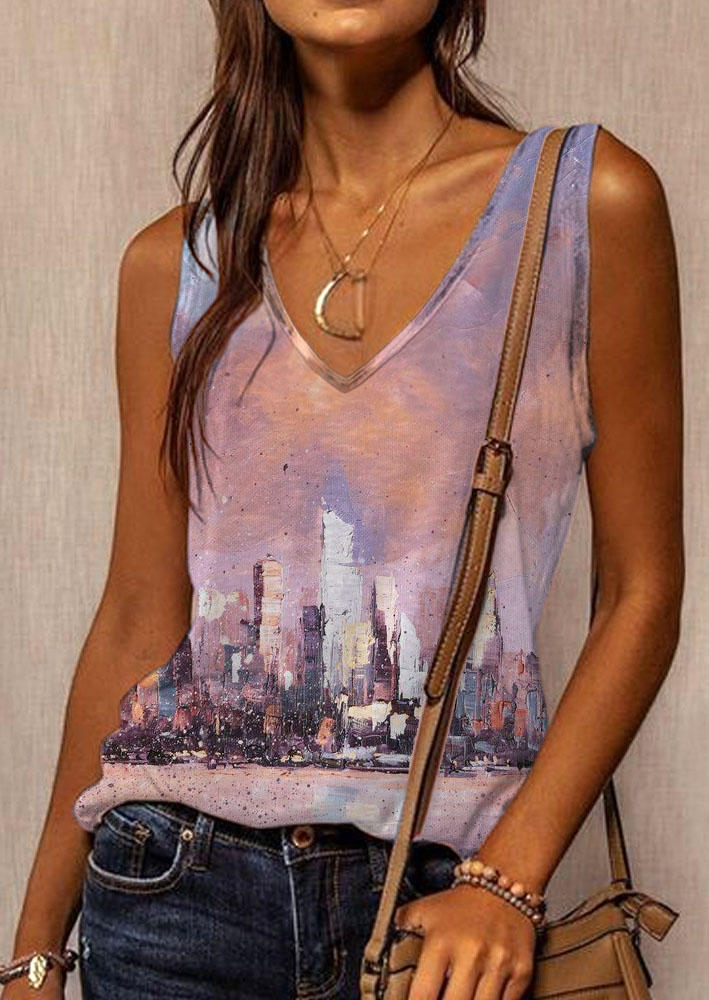 

Oil Painting V-Neck Tank, Multicolor, SCM012374