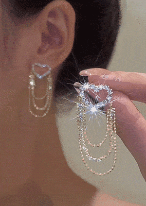 

Heart Rhinestone Tassel Alloy Earrings, Gold, SCM012380