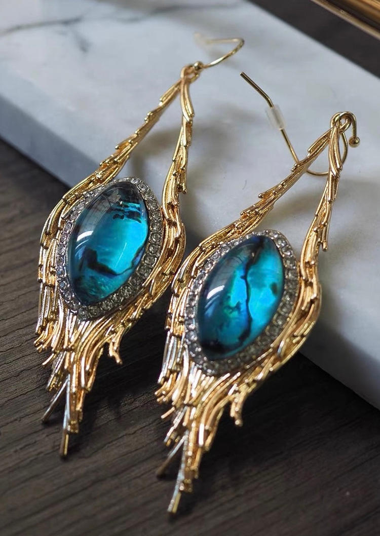 

Vintage Feather Crystal Gem Rhinestone Diamond Earrings, Gold, SCM012422