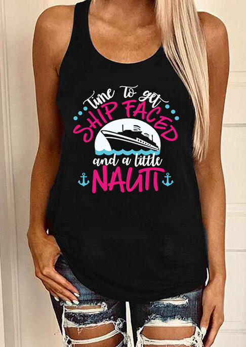 Time To Get Ship Faced And A Little Nauti Anchor Racerback Tank - Black
