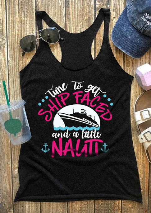 

Time To Get Ship Faced And A Little Nauti Anchor Racerback Tank - Black, SCM012465