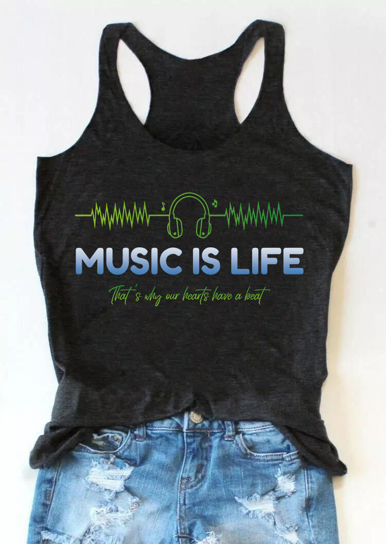 

Music Is Life That's Why Our Hearts Have A Beat Tank - Dark Grey, Gray, SCM012502