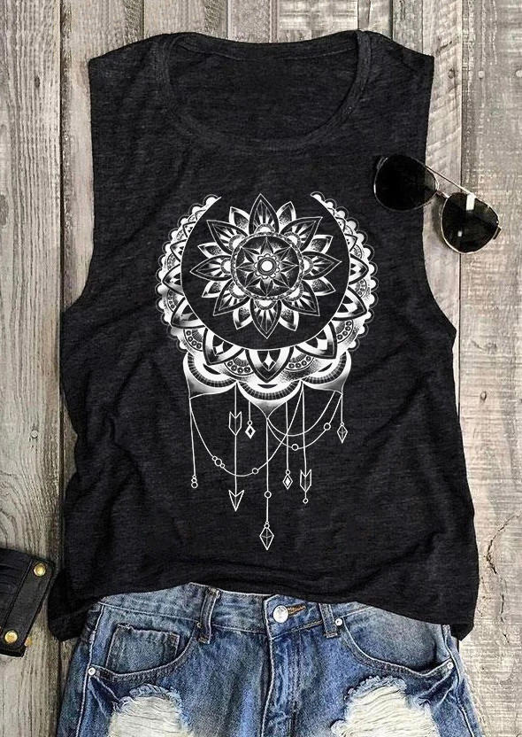 

Sun Moon Star Floral Loose Tank - Black, SCM012510