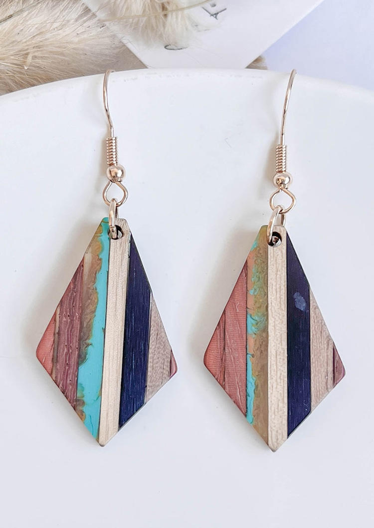 

Color Block Geometric Wooden Earrings, Multicolor, SCM012201