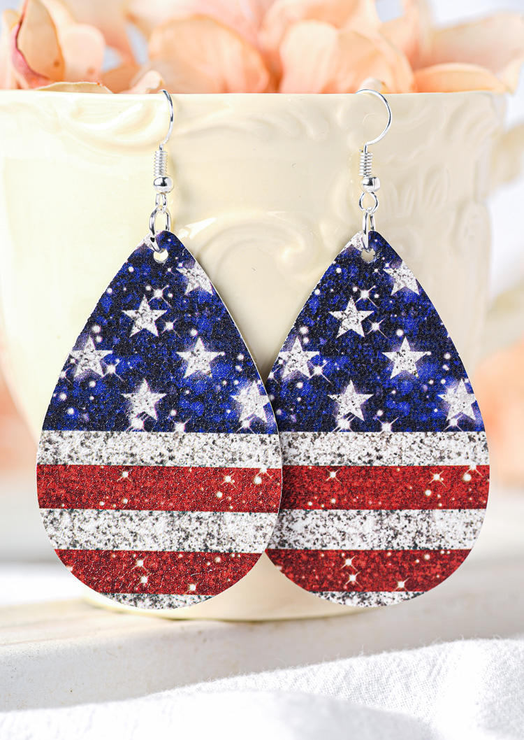 

American Flag Glitter Star Earrings, Multicolor, SCM012265