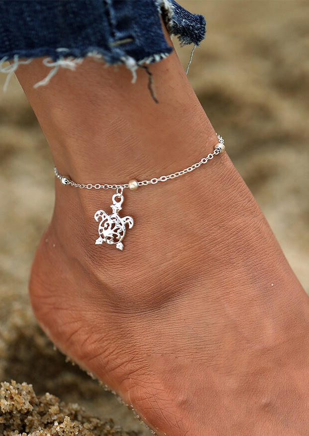 

Turtle Beading Hollow Out Anklet, Silver, SCM012308