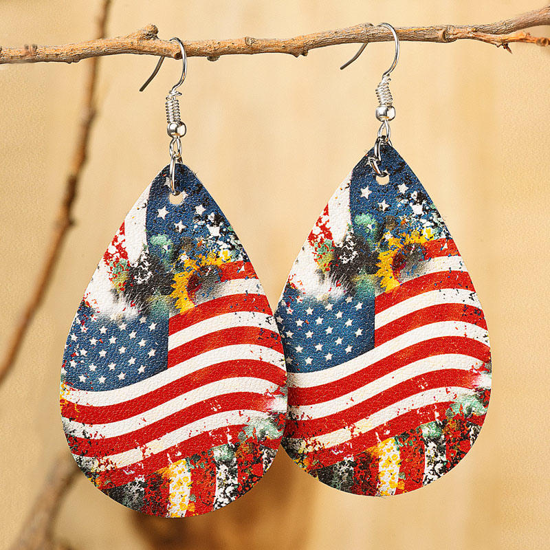 American Flag Sunflower PU Leather Earrings