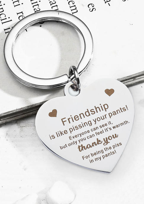

Friendship Is Like Pissing Your Pants Heart Keychain, Silver, SCM012470