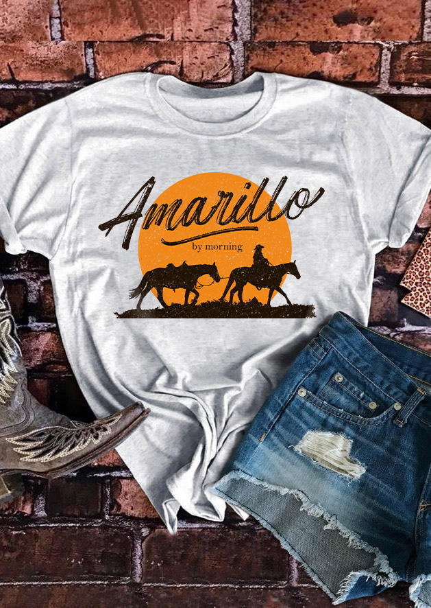 

Amarillo By Morning Rodeo T-Shirt Tee - Light Grey, Gray, SCM012595