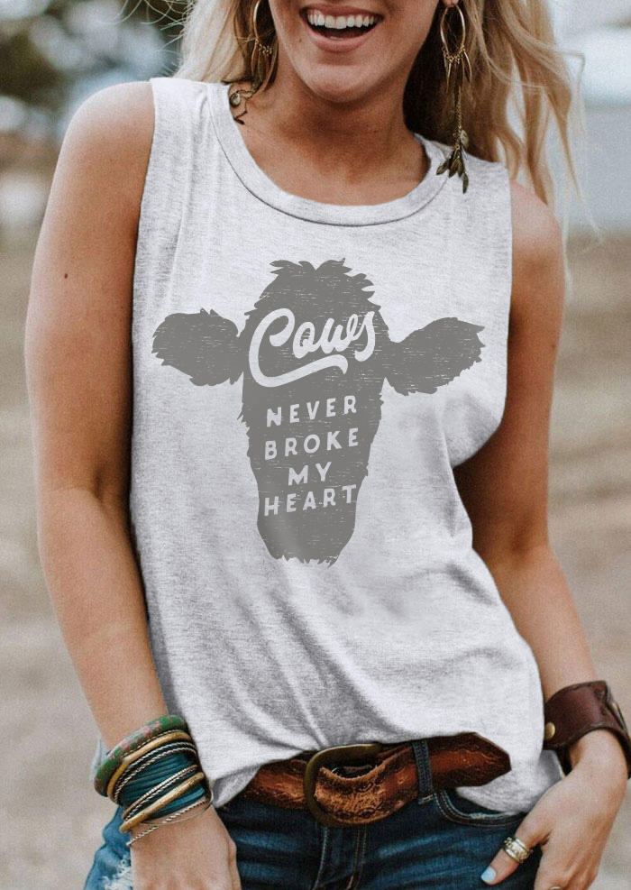 

Cows Never Broke My Heart O-Neck Tank - Light Grey, Gray, SCM012635