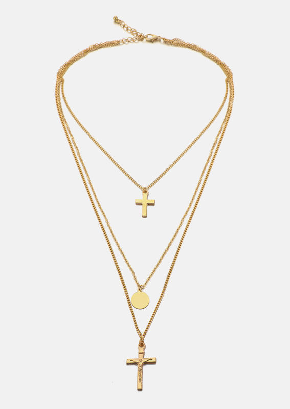 Cross Multi-Layered Alloy Necklace