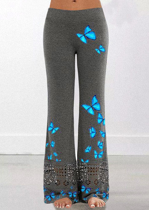 

Butterfly Hollow Out Wide Leg Pants - Dark Grey, Gray, SCM012081