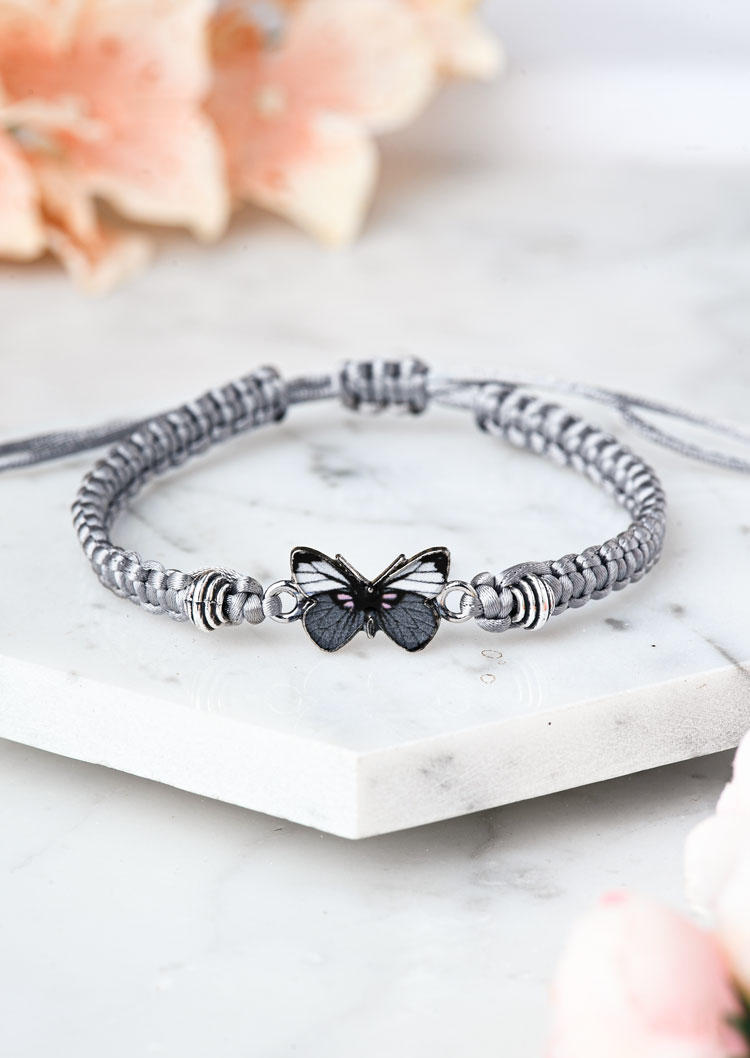 

Butterfly Charm Braided Bracelet, Gray, SCM012426