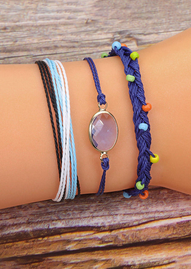 

3Pcs Beading Braid Adjustable Bracelet Set, Multicolor, SCM012471