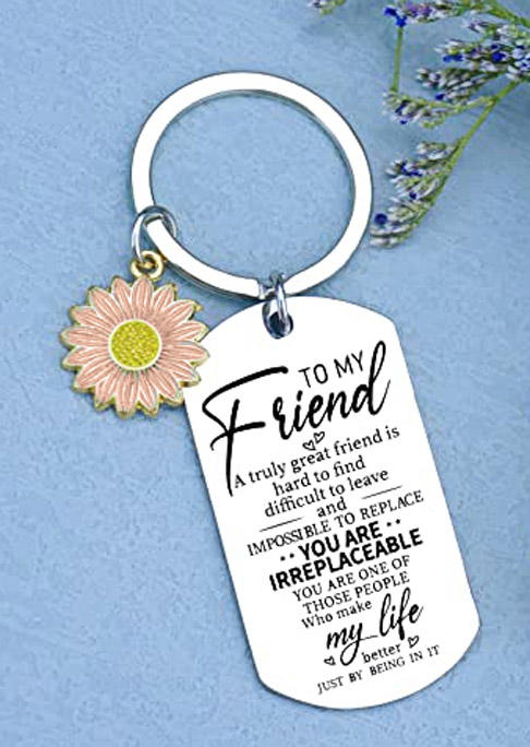 

To My Friend Sunflower Keychain, Silver, SCM012334