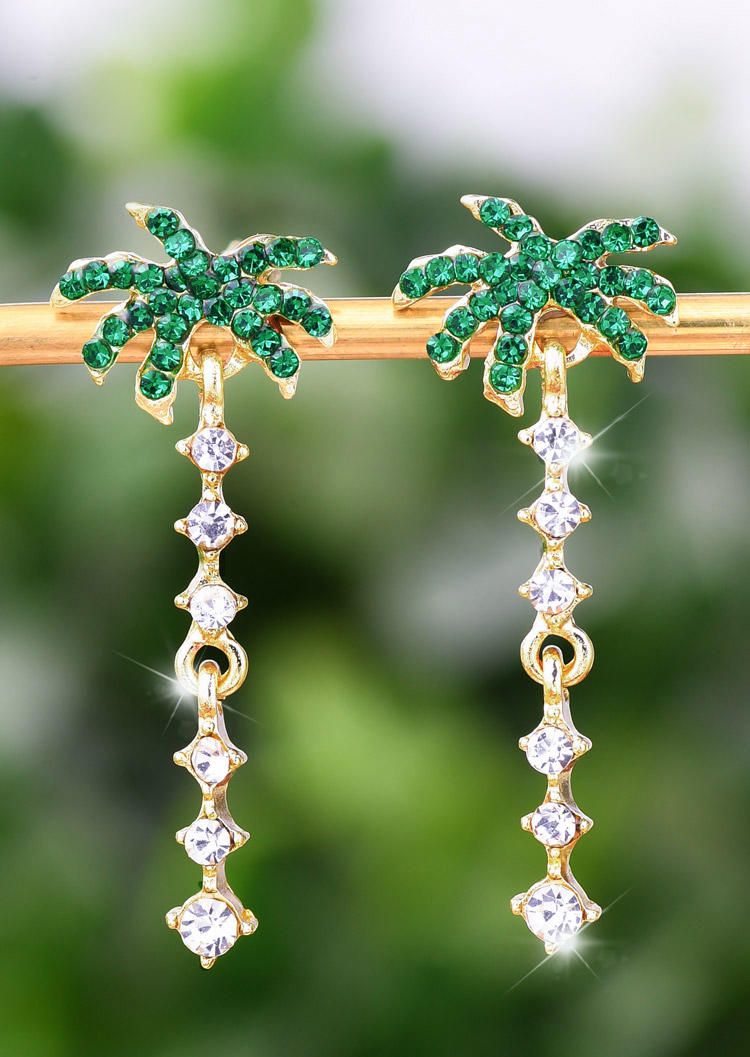 

Coconut Tree Rhinestone Tassel Drop Earrings, Green, SCM012385